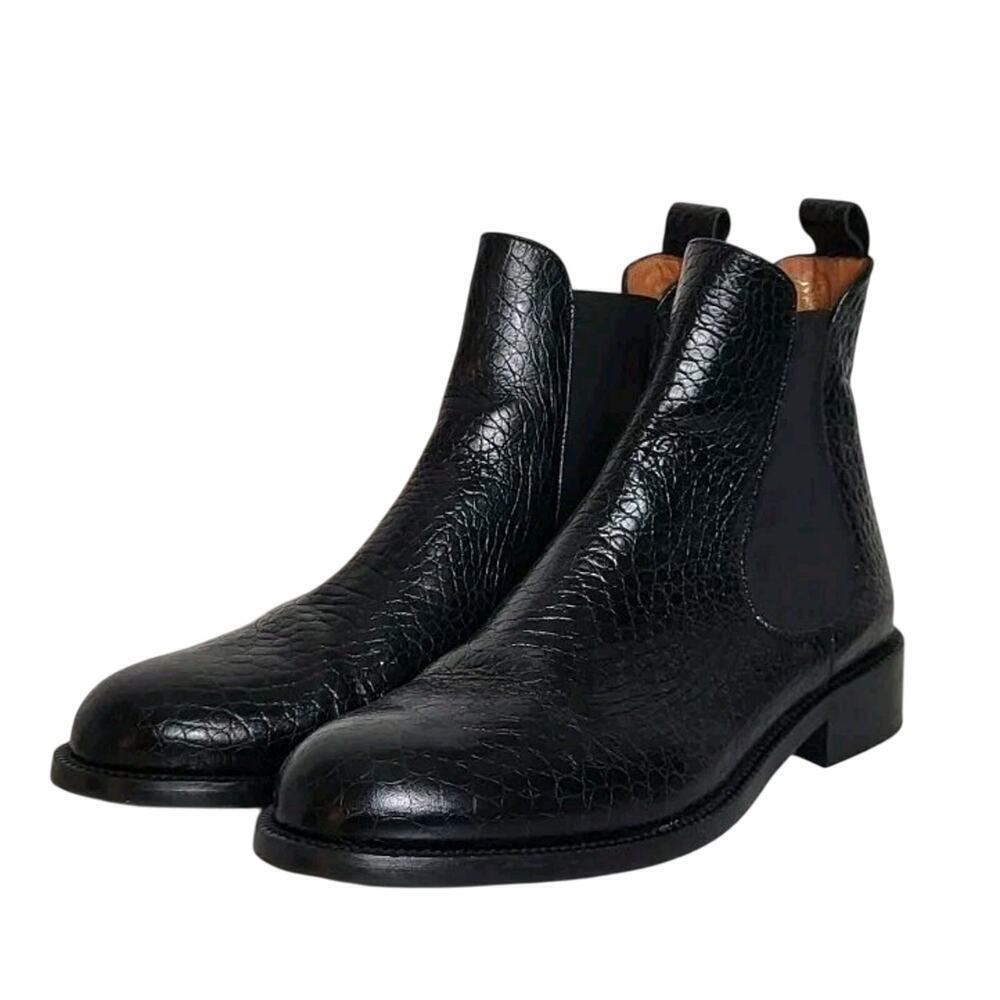 Black Textured Ankle Boots